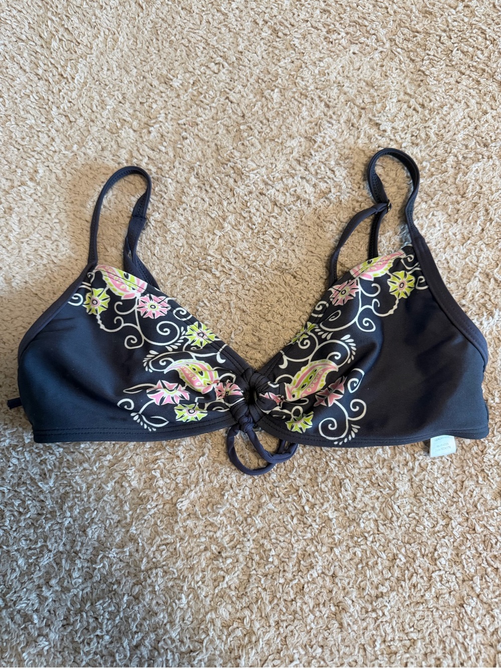 Athleta Floral Paisley Triangle Bikini Swim Top Grey Pink XXS